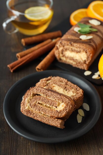 Konzept einer köstlichen süßen Kuchenrolle