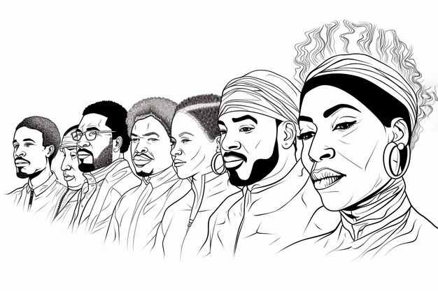 Foto konzept für den black history month linienkunst-illustration afroamerikanische menschen ki generiert