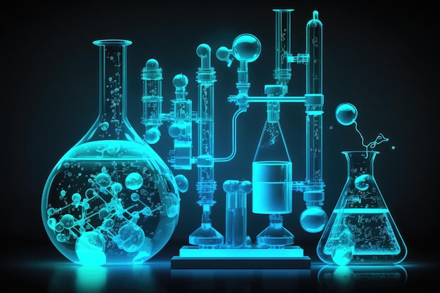 Konzept für ein Laborgerät für chemische Experimente Hintergrund ist blau