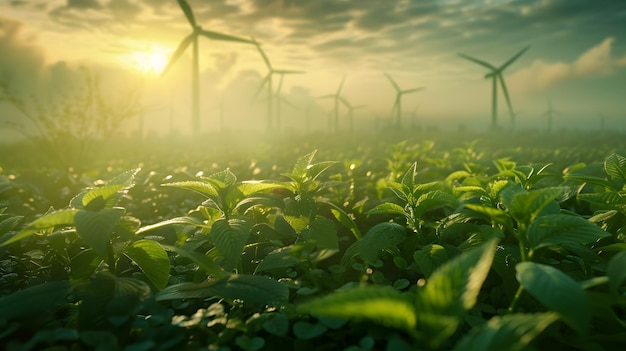 Konzept Idee Ökopower Energie Windturbine auf dem Hügel mit Sonnenuntergang