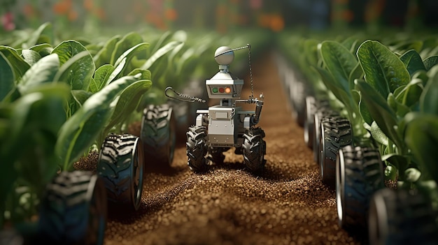 Konzept intelligenter Roboterbauern Roboterbauern Futuristische Technologien der Zukunft Generative KI