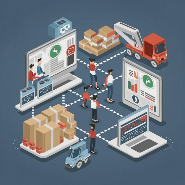 Konzept-Simulation der Lieferkette Symbol Logistiknetz abstraktes Konzept dünne Linienillustration
