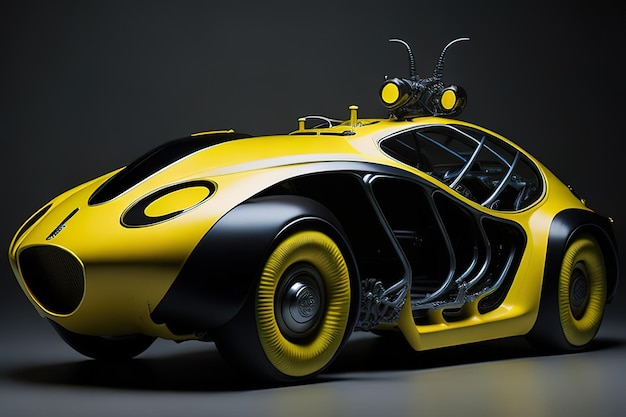 Konzept Supermodernes retrofuturistisches Auto mit Neonakzenten Generative KI