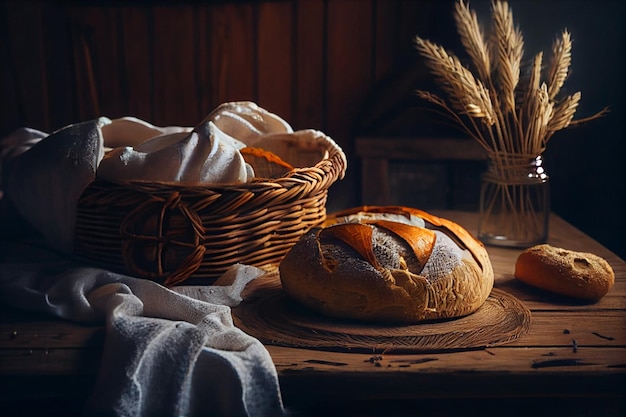 Konzept von hausgemachtem Brot natürliche landwirtschaftliche Produkte inländische Produktion AI generiert