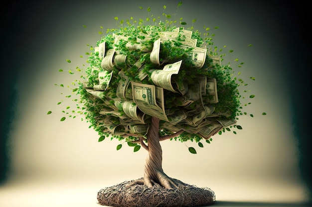 Konzept von Reichtum und Erfolg Geldbaum mit Dollarblättern