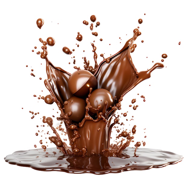 Konzept zum Weltschokoladentag Schokoladenspritzer auf weißem Hintergrund