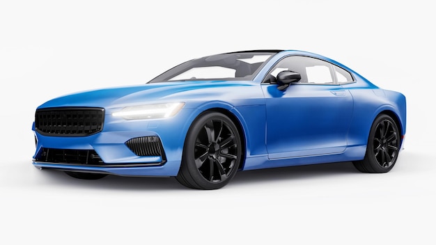 Konzeptauto Sport Premium Coupé Blaues Auto auf weißem Hintergrund Plugin Hybrid 3D-Rendering