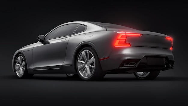 Konzeptauto Sport-Premium-Coupé Graues Auto auf schwarzem Hintergrund 3D-Rendering