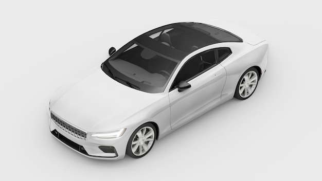 Konzeptauto Sport Premium Coupé Plugin Hybrid Weißes Auto auf weißem Hintergrund 3D-Rendering