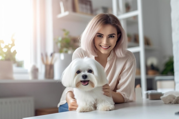 Konzeption der Pflege Schöne kleine Hund ist in der Pflege Studio Generative KI