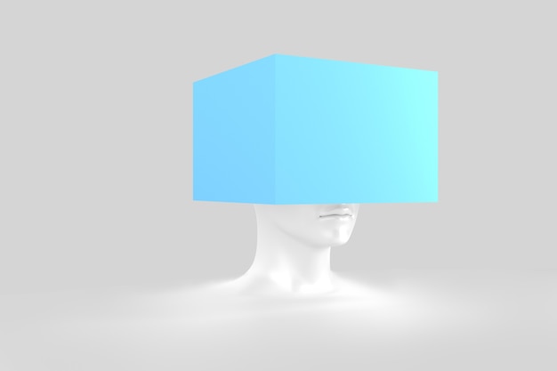 Konzeptionelles Bild eines weiblichen Kopfes mit einem Würfel anstelle einer Frisur 3d Illustration