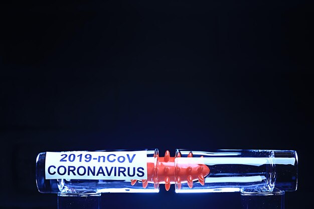 Konzepttest Coronavirus Covid-19, Biogefährdung, chemische Gefährdung, Laborimitation