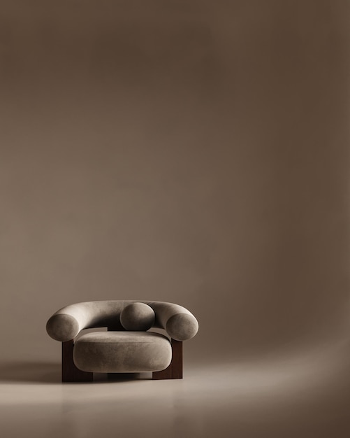 Konzeptueller Innenraum mit Stuckwand Kreativkomposition Sessel in warmer Pastellfarbe Mockup