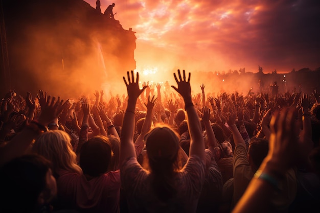 Konzertmenge mit erhobenen Händen bei einem Musikfestival professionelle Werbefotografie