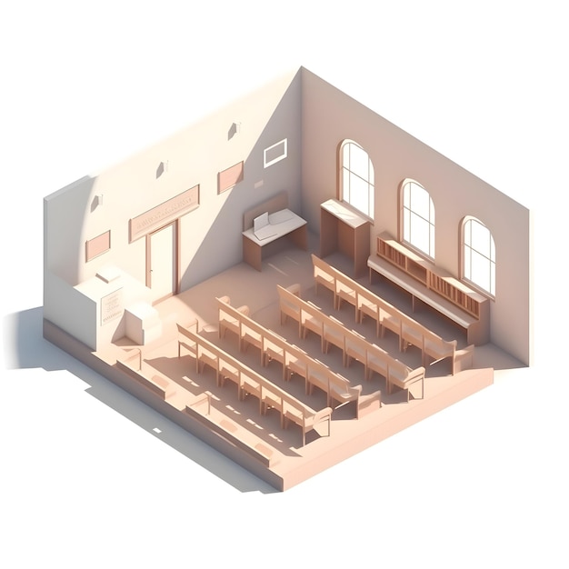 Konzertsaal in isometrischer Ansicht isoliert auf weißem Hintergrund 3D-Rendering