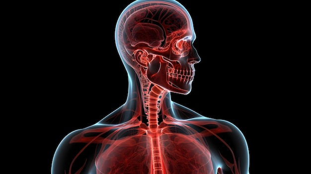 Kopf und Hals einer Person mit dem als Lymphom gekennzeichneten Gehirn.