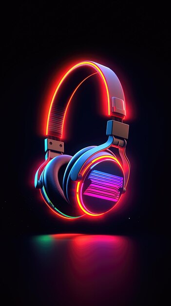Kopfhörer auf schwarzem Hintergrund 3D-Rendering Musikkonzept