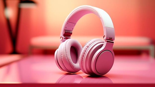 Kopfhörer mit Mikrofon auf rosa Hintergrund
