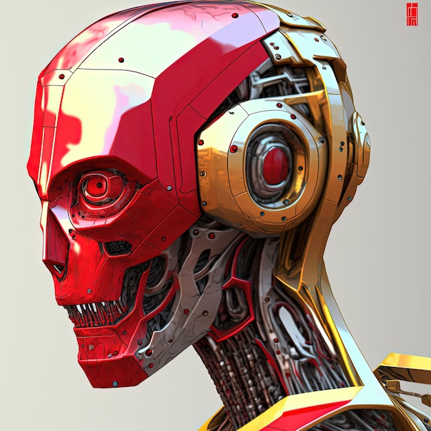 Kopfporträt der künstlichen Intelligenz mit komplizierten Teilen Roboter-Cyborg futuristisches Design Generative Ai