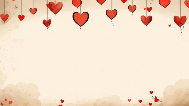 Kopieren Sie eine Weltraumkarte mit roten Herzen auf beige Papierhintergrund Valentinstag Poster ai generiert