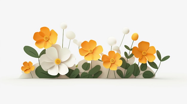 Kopierraum mit floraler Papierschnittdekoration auf weißem Hintergrund