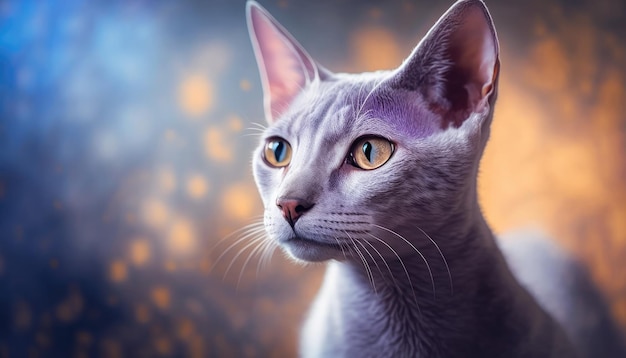 Korat cat plano médio branco rosa azul fantasia mágica bokeh generativa ia