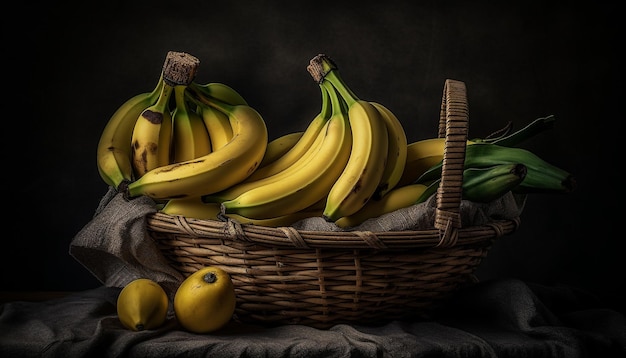 Korb mit Bananen und Kürbissen Gemüse auf dem Tisch Korb mit Bananen
