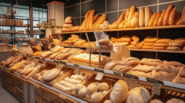 Korbtabletts mit verschiedenen süßen Brötchen in der Bäckerei