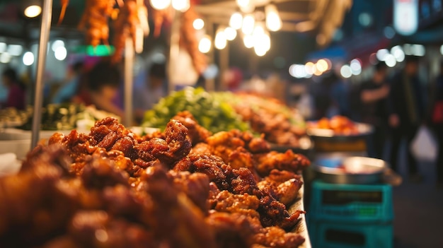 Korean Fried Chicken Wing contra um movimentado mercado de comida de rua coreano