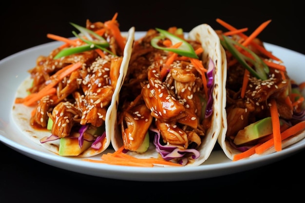 Koreanische BBQ-Hühnchen-Tacos mit scharfem Kimchi-Slaw