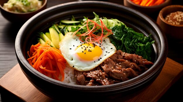 koreanischer Reis mit Spiegelei und Kimchi
