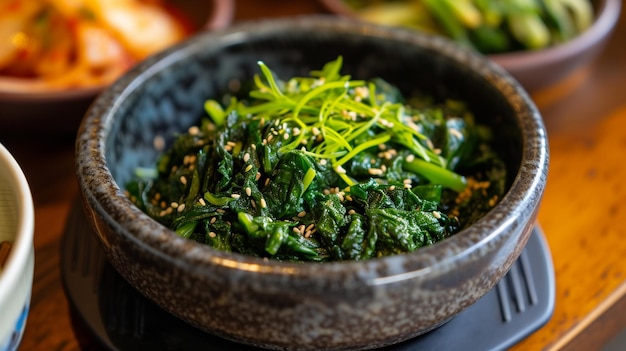 koreanischer Spinat-Salat Sigeumchi namul koreanisches Beilage Generative Ai