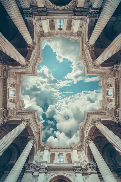 Foto korinthisches gebäude, das in den wolken schwebt