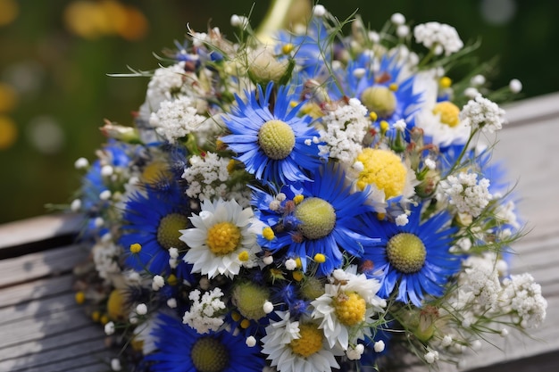 Foto kornblumenstrauß mit kamillenakzenten