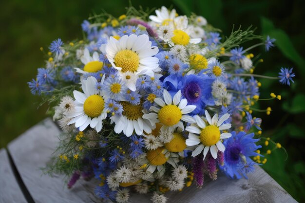 Kornblumenstrauß mit Kamillenakzenten