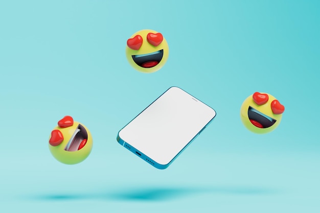 Korrespondenz in sozialen Netzwerken Smartphone, um die sich gelbe lächelnde Emoticons befinden