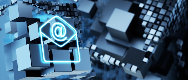 Korrespondenz per E-Mail E-Mail-Weiterleitungsdienst E-Mail-Symbol auf digitalem Hintergrund E-Mail-Konzept 3D-Rendering