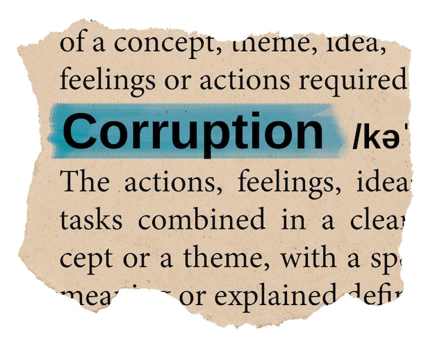 Korruption png Wort Aufkleber zerrissenes Papier Wörterbuch transparenter Hintergrund
