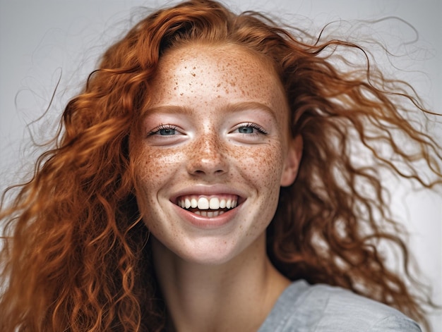 Kosmetik Frau Schönheit Nahaufnahme Haut weiße Freckles Porträt junges Modell Gesicht Generative KI