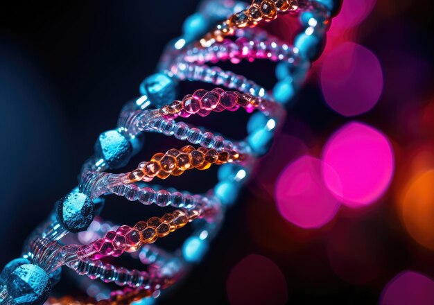 Foto kosmetische essenz farbige flüssigkeitsblase molekül im flüssigkeitsblase auf dna wasserspritzer hintergrund ai generativ