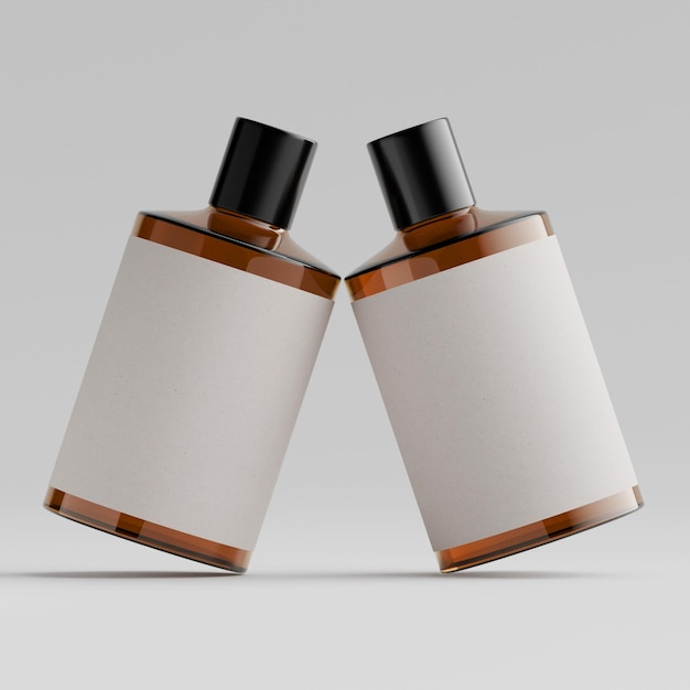 Kosmetische Flasche mit leerem Etikett auf grauem Hintergrund