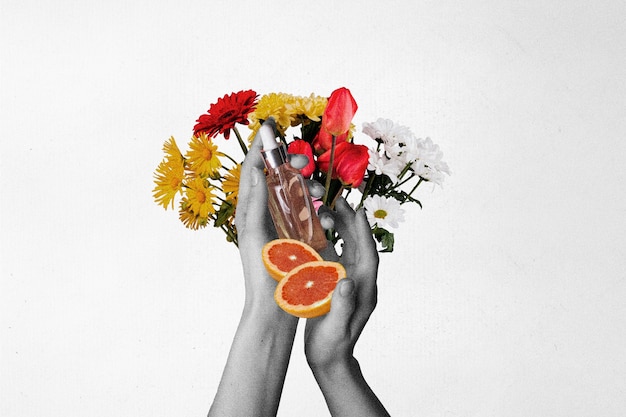 Kosmetische Produkte und Fruchtcollage