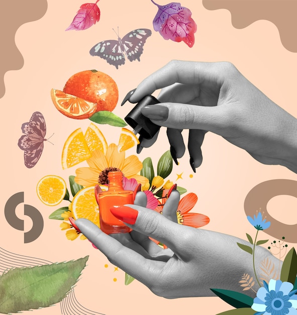 Kosmetische Produkte und Pflanzencollage