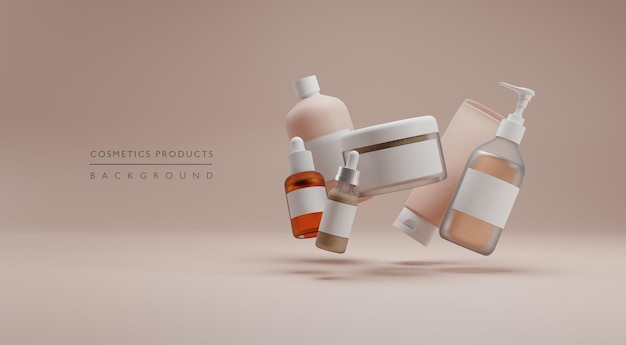Kosmetische Produktmodelle auf geometrischen Podien mit Hintergrund für die Präsentation kosmetischer 3D-Renderings