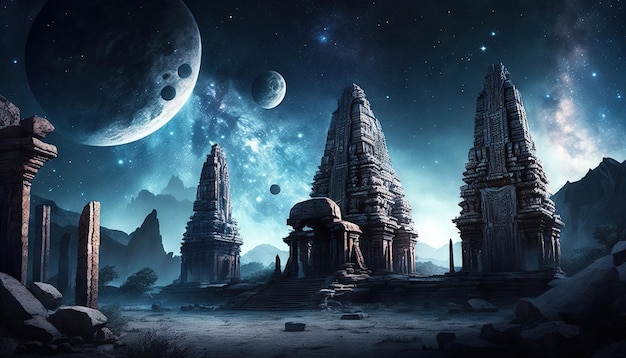 Kosmische indische Tempel alte Fantasy-Kunstwerke generative KI-Kunst