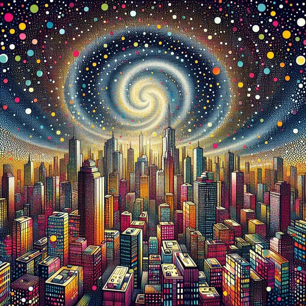 kosmische psychedelische Kunst Himmel Metropole Stadtbild