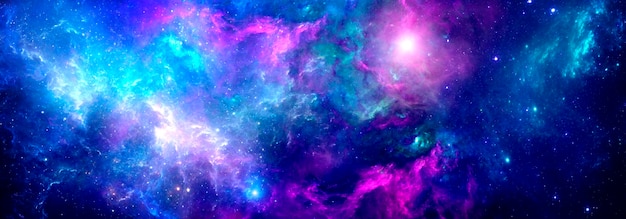 Kosmischer Hintergrund mit Sternenstaub und leuchtenden Sternen und einem hellen Nebel