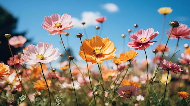 Foto kosmos blüht in einem blumenfeld