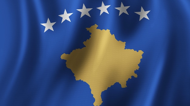 Kosovo-Flagge wehende Nahaufnahme 3D-Rendering mit hochwertigem Bild mit Stoffstruktur