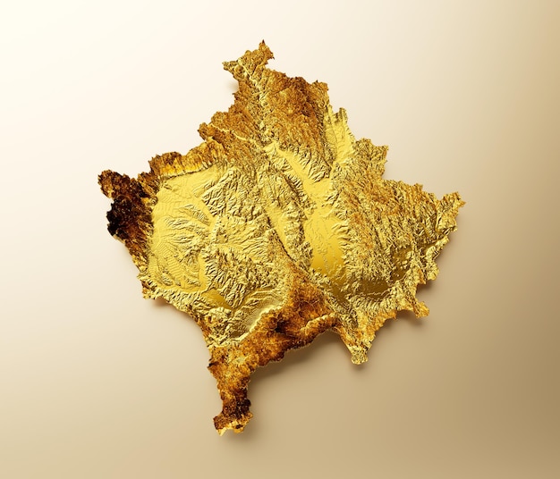 Kosovo Map Metal dourado Cor Altura mapa Background 3d ilustração